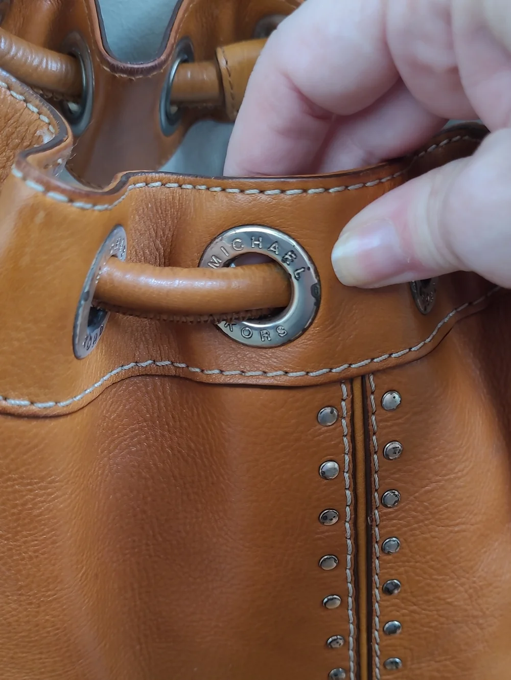 Michael Kors Astor Leather Bag with Studs Brown